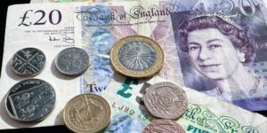 English pound coins and notes